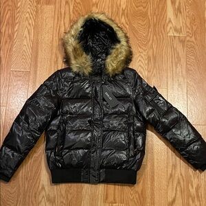 Black Puffer Jacket with Faux Fur Hood